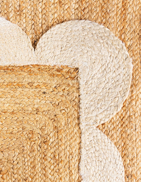 Natural and Ivory 4' 1 x 6' 1 Scallop Braided Jute Rectangle Area Rug Eco Friendly 100% Jute All Natural Durable Carpet for Affordable Unique Home Interiors for Sale at Rug Engine