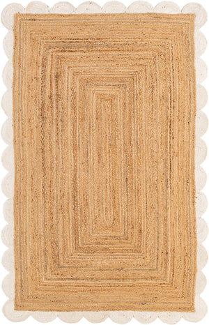 Natural and Ivory 5' 1 x 8' Scallop Braided Jute Rectangle Rug