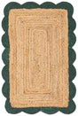 Natural and Green 2' x 3' 1 Scallop Braided Jute Rectangle Rug