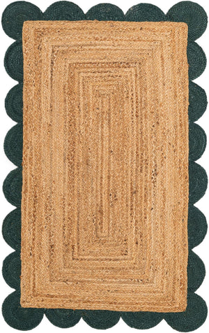 Natural and Green 3' 1 x 5' 1 Scallop Braided Jute Rectangle Rug