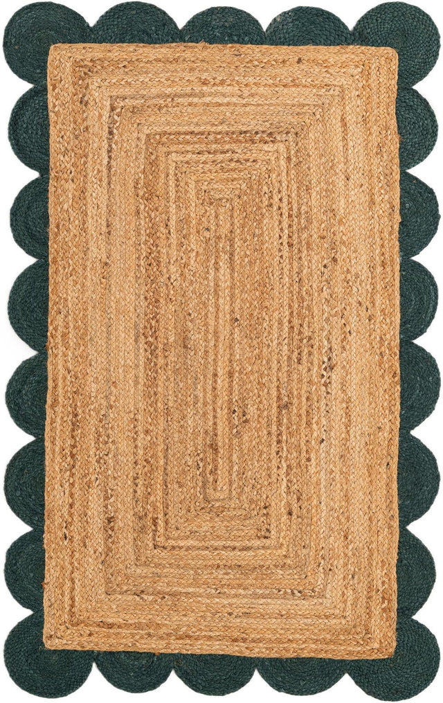 Natural and Green 3' 1 x 5' 1 Scallop Braided Jute Rectangle Rug