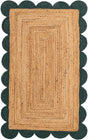 Natural and Green 3' 1 x 5' 1 Scallop Braided Jute Rectangle Rug