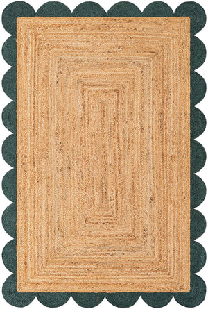 Natural and Green 4' 1 x 6' 1 Scallop Braided Jute Rectangle Rug