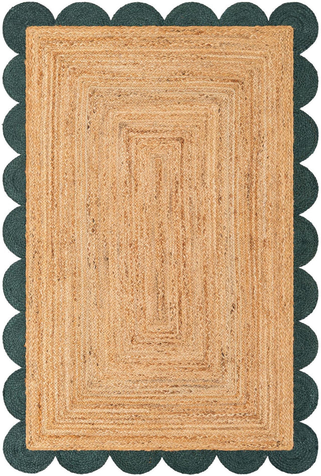 Natural and Green 4' 1 x 6' 1 Scallop Braided Jute Rectangle Rug