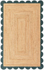 Natural and Green 5' 1 x 8' Scallop Braided Jute Rectangle Rug
