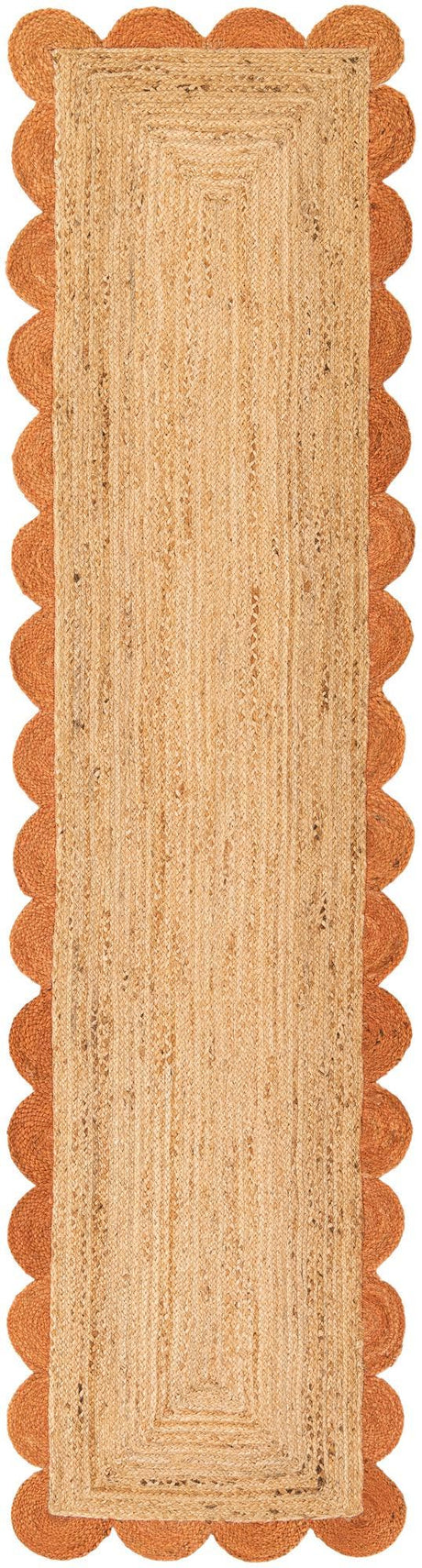 Natural and Terracotta 3' x 10' Scallop Braided Jute Runner Rug
