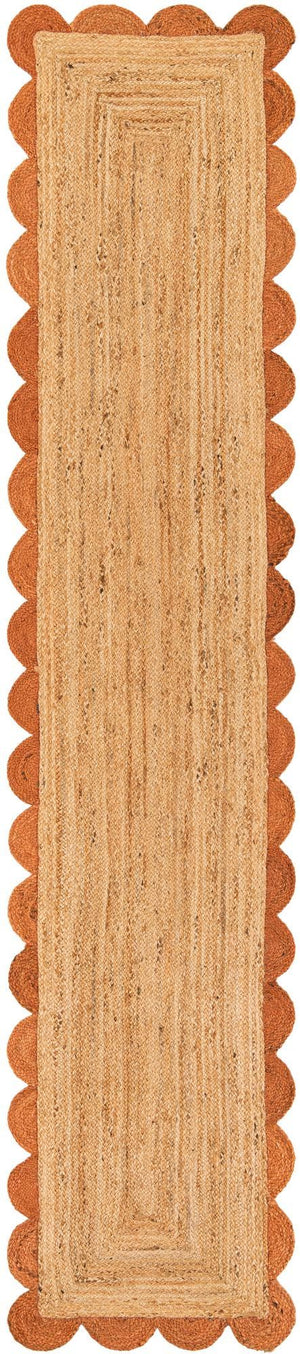 Natural and Terracotta 3' x 12' Scallop Braided Jute Runner Rug