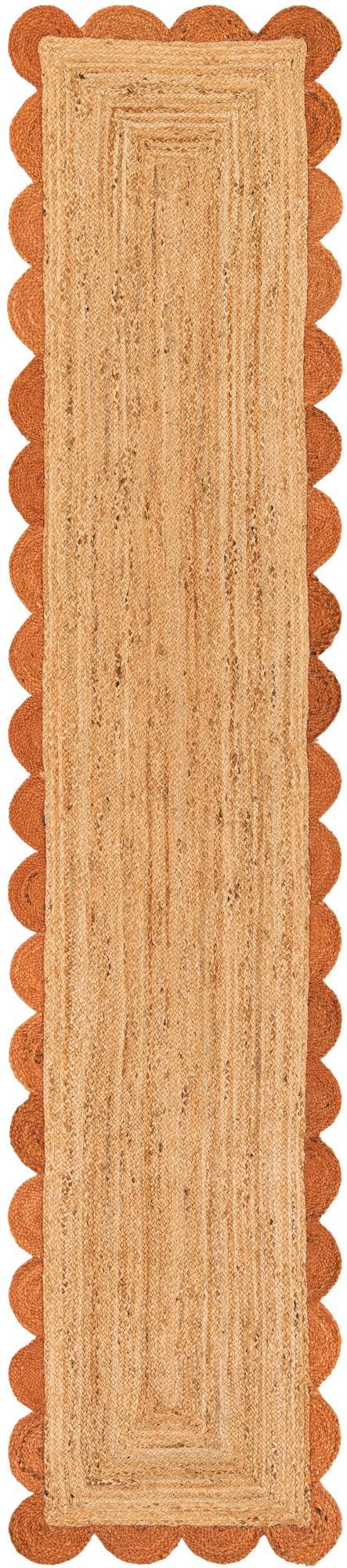 Natural and Terracotta 3' x 12' Scallop Braided Jute Runner Rug