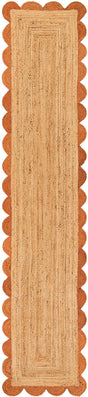 Natural and Terracotta 3' x 12' Scallop Braided Jute Runner Rug