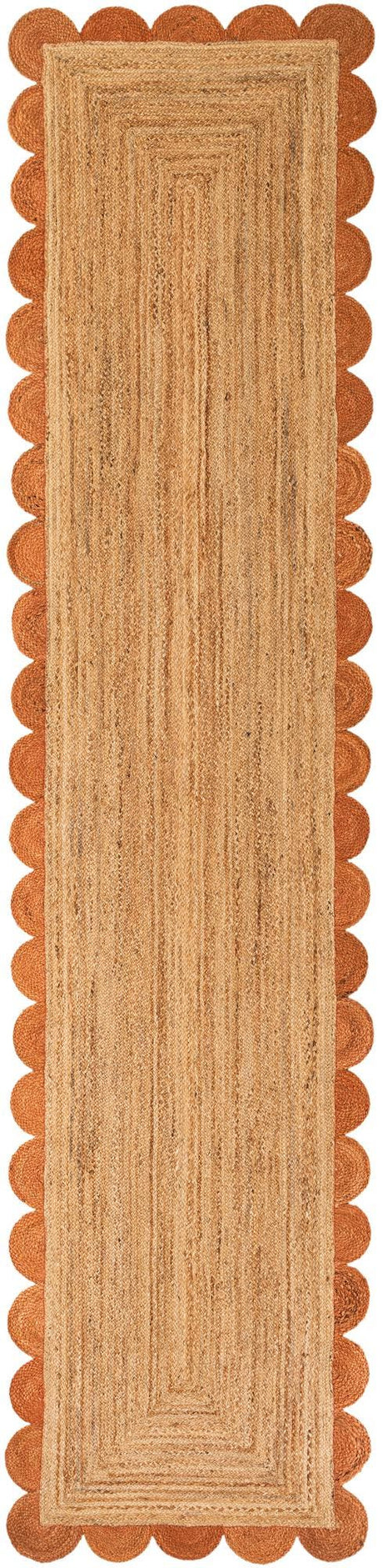Natural and Terracotta 3' 3 x 14' 1 Scallop Braided Jute Runner Rug