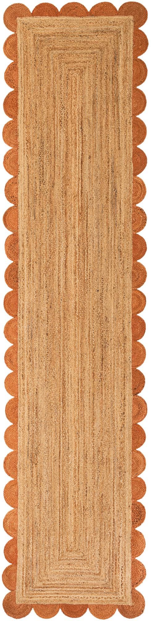 Natural and Terracotta 3' 3 x 14' 1 Scallop Braided Jute Runner Rug