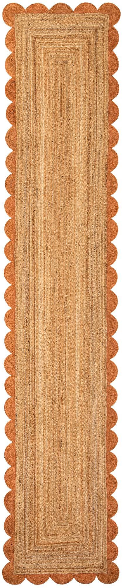 Natural and Terracotta 3' 3 x 16' 1 Scallop Braided Jute Runner Rug