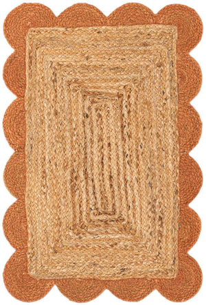 Natural and Terracotta 2' x 3' 1 Scallop Braided Jute Rectangle Rug