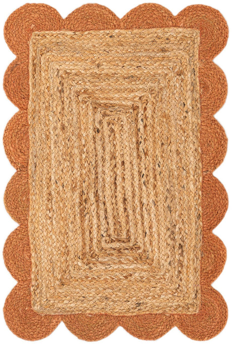 Natural and Terracotta 2' x 3' 1 Scallop Braided Jute Rectangle Rug