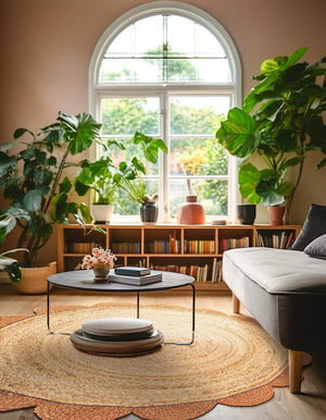 Natural and Terracotta 4' 1 x 4' 1 Scallop Braided Jute Round Area Rug Eco Friendly 100% Jute All Natural Durable Carpet for Affordable Unique Home Interiors for Sale at Rug Engine