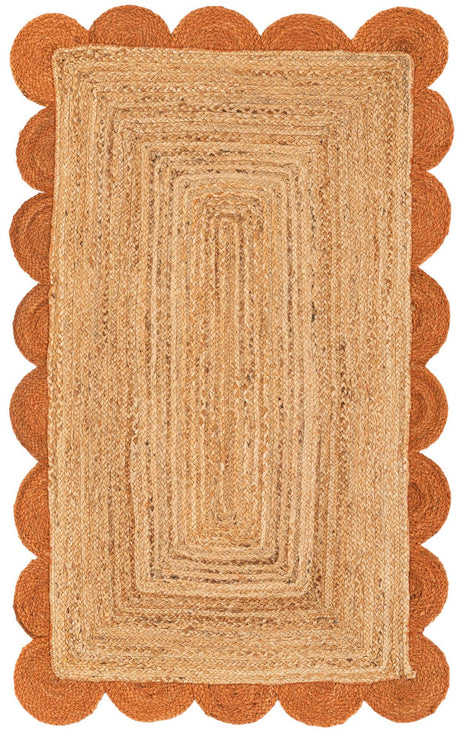 Natural and Terracotta 3' 1 x 5' 1 Scallop Braided Jute Rectangle Rug