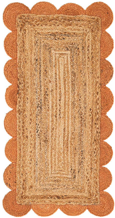Natural and Terracotta 2' x 4' 1 Scallop Braided Jute Runner Rug