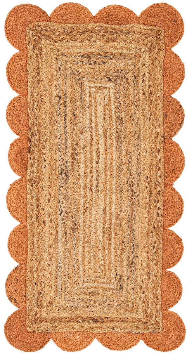 Natural and Terracotta 2' x 4' 1 Scallop Braided Jute Runner Rug