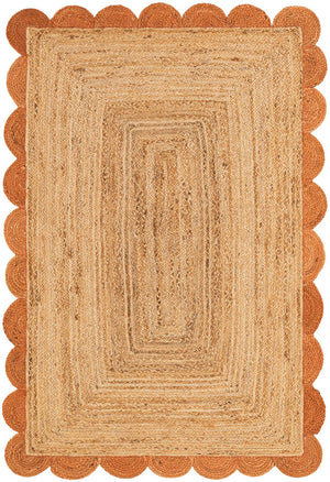 Natural and Terracotta 4' 1 x 6' 1 Scallop Braided Jute Rectangle Rug