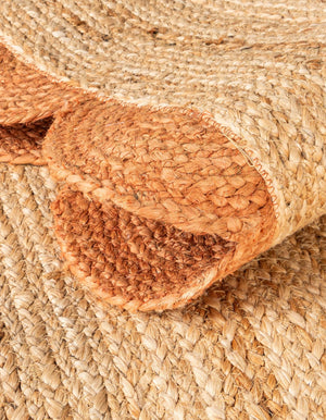 Natural and Terracotta 5' 1 x 8' Scallop Braided Jute Rectangle Rug