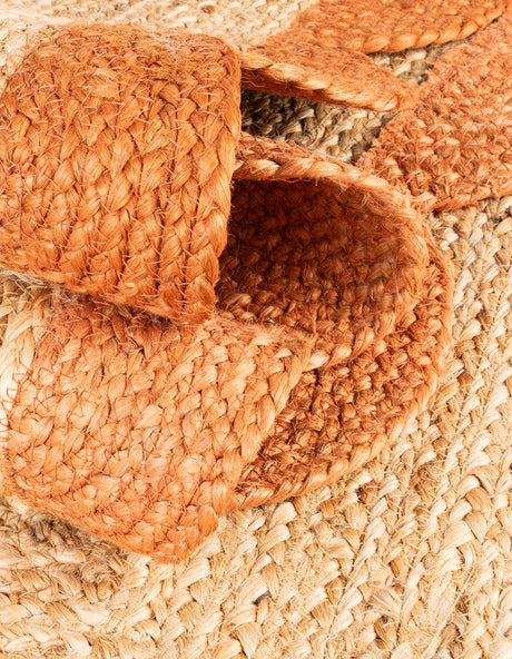 Natural and Terracotta 5' 1 x 8' Scallop Braided Jute Rectangle Area Rug Eco Friendly 100% Jute All Natural Durable Carpet for Affordable Unique Home Interiors for Sale at Rug Engine