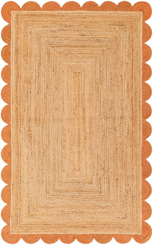 Natural and Terracotta 5' 1 x 8' Scallop Braided Jute Rectangle Rug