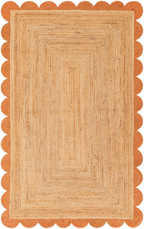 Natural and Terracotta 5' 1 x 8' Scallop Braided Jute Rectangle Rug