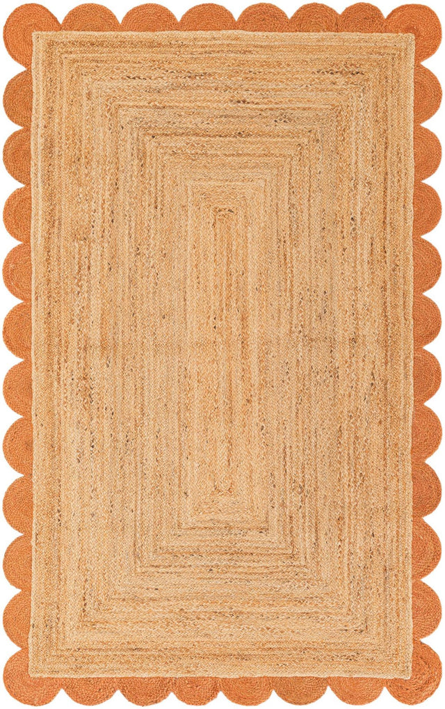 Natural and Terracotta 5' 1 x 8' Scallop Braided Jute Rectangle Rug