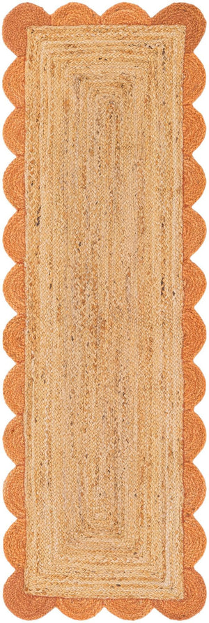 Natural and Terracotta 2' x 6' 1 Scallop Braided Jute Runner Rug