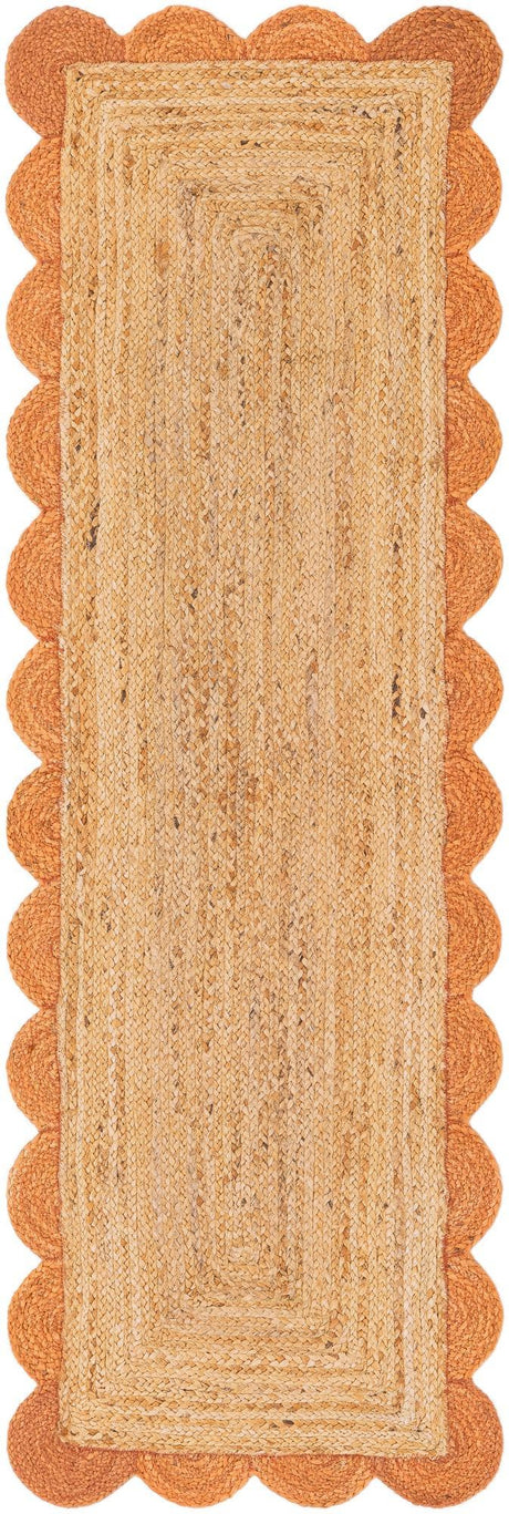 Natural and Terracotta 2' x 6' 1 Scallop Braided Jute Runner Rug