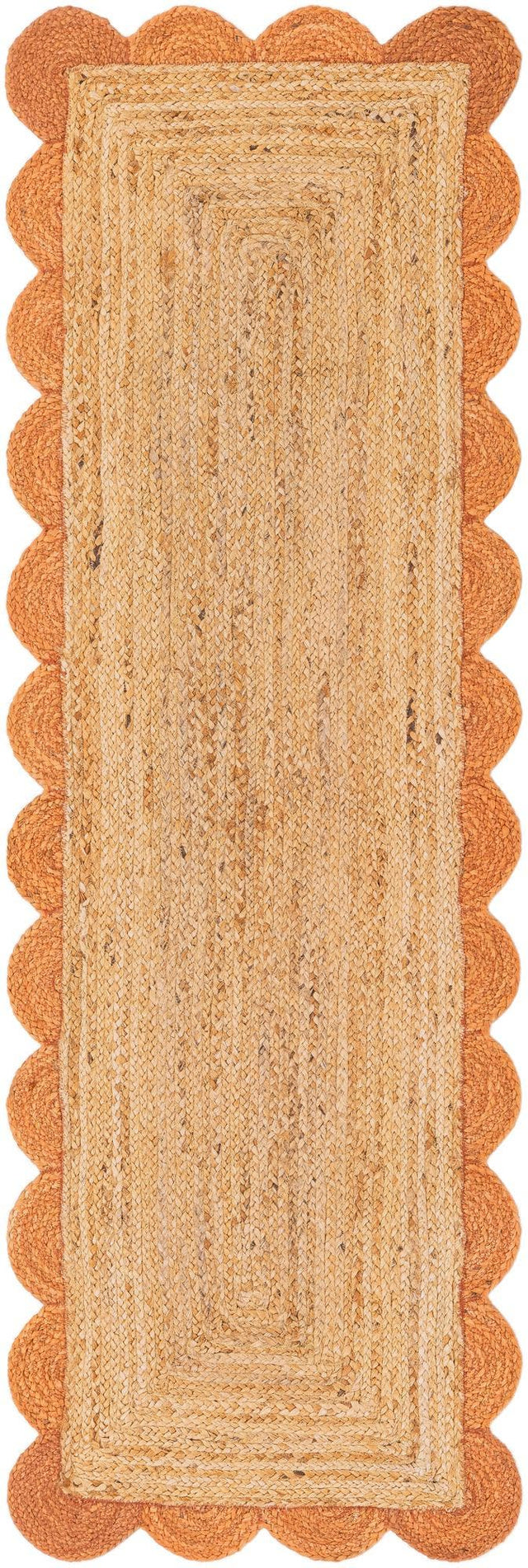 Natural and Terracotta 2' x 6' 1 Scallop Braided Jute Runner Rug