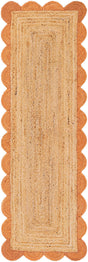 Natural and Terracotta 2' x 6' 1 Scallop Braided Jute Runner Rug