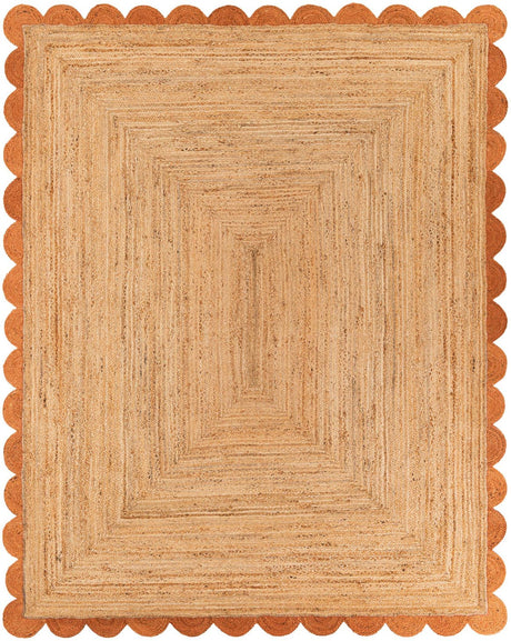 Natural and Terracotta 8' x 10' Scallop Braided Jute Rectangle Rug