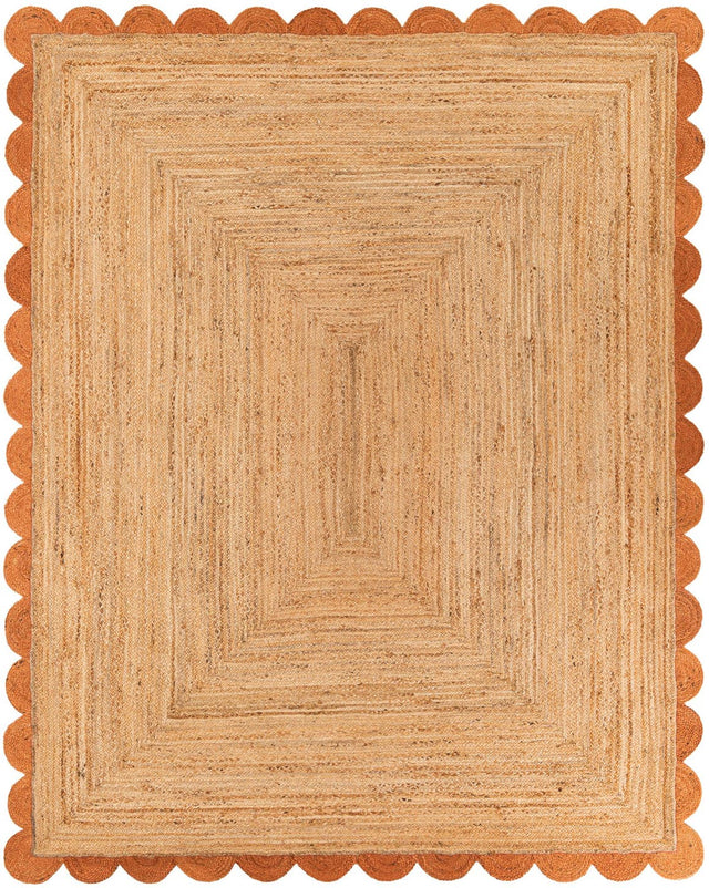 Natural and Terracotta 8' x 10' Scallop Braided Jute Rectangle Rug