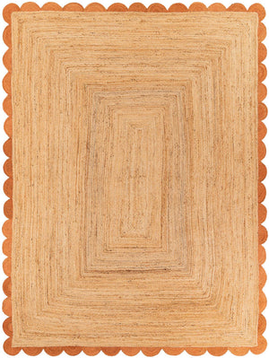 Natural and Terracotta 9' x 12' Scallop Braided Jute Rectangle Rug