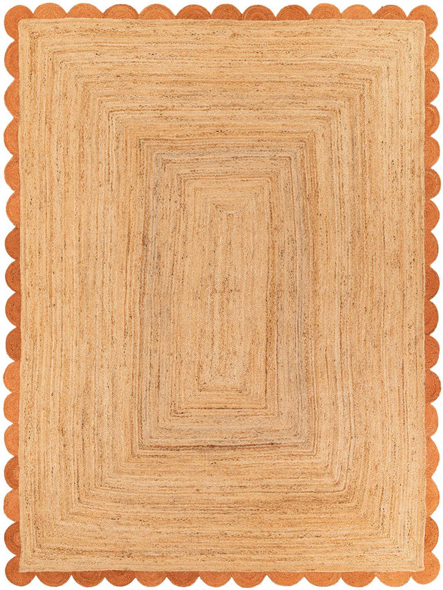 Natural and Terracotta 9' x 12' Scallop Braided Jute Rectangle Rug