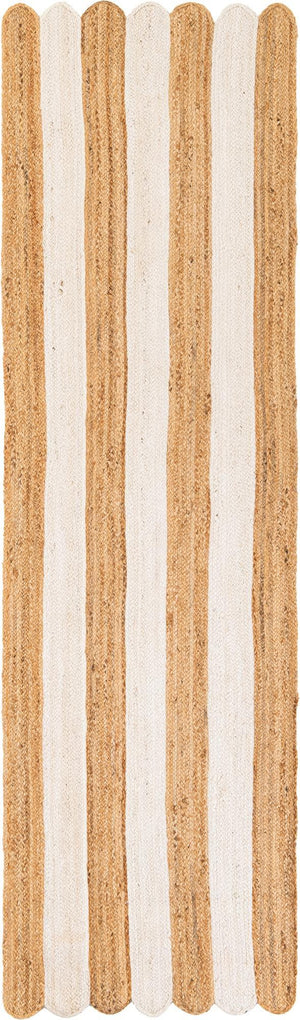 Natural and Ivory 3' x 10' Scallop Braided Jute Runner Rug