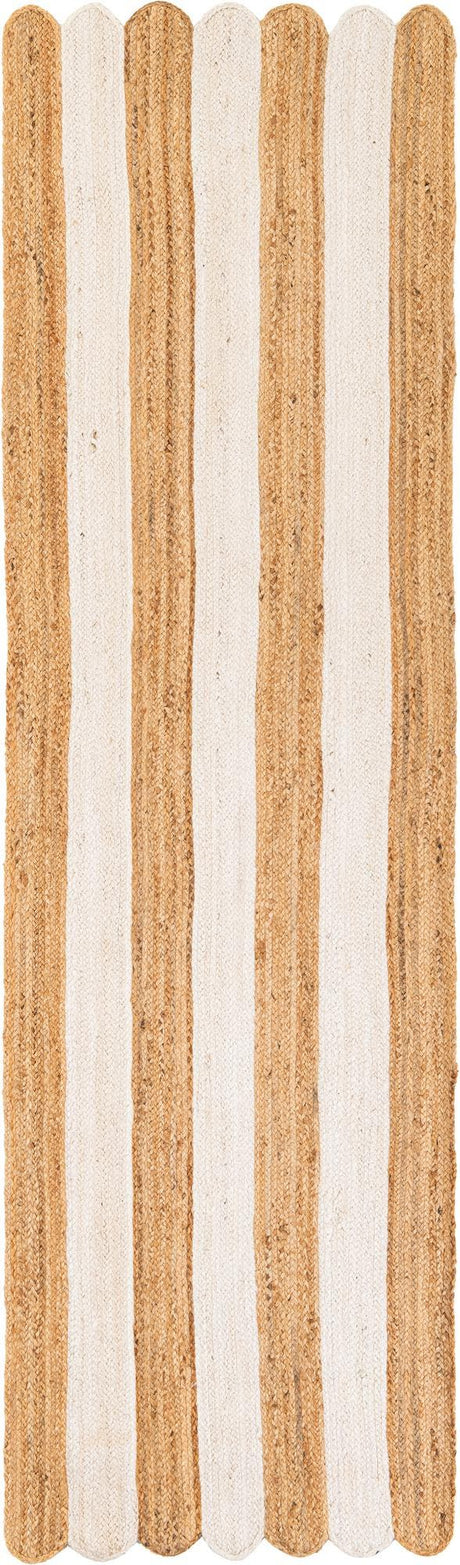 Natural and Ivory 3' x 10' Scallop Braided Jute Runner Rug