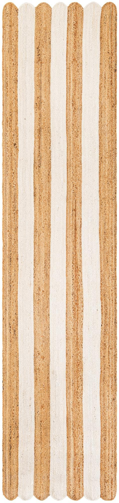 Natural and Ivory 3' x 12' Scallop Braided Jute Runner Rug