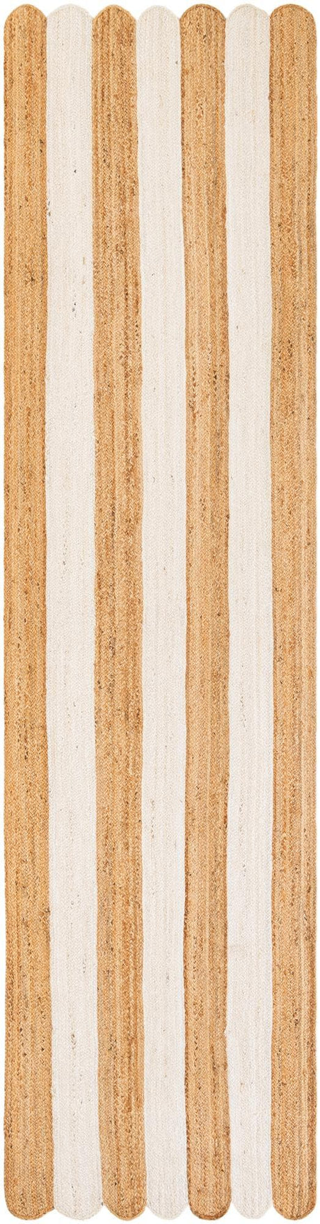 Natural and Ivory 3' 3 x 14' 1 Scallop Braided Jute Runner Rug
