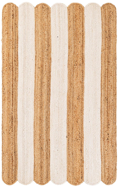 Natural and Ivory 3' 1 x 5' 1 Scallop Braided Jute Rectangle Rug