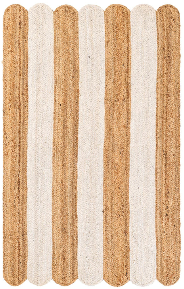 Natural and Ivory 3' 1 x 5' 1 Scallop Braided Jute Rectangle Rug