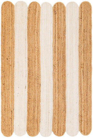 Natural and Ivory 4' 1 x 6' 1 Scallop Braided Jute Rectangle Rug