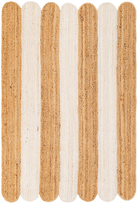 Natural and Ivory 4' 1 x 6' 1 Scallop Braided Jute Rectangle Rug