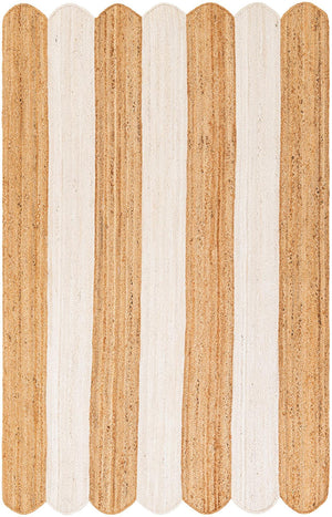 Natural and Ivory 5' 1 x 8' Scallop Braided Jute Rectangle Rug