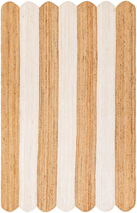 Natural and Ivory 5' 1 x 8' Scallop Braided Jute Rectangle Rug