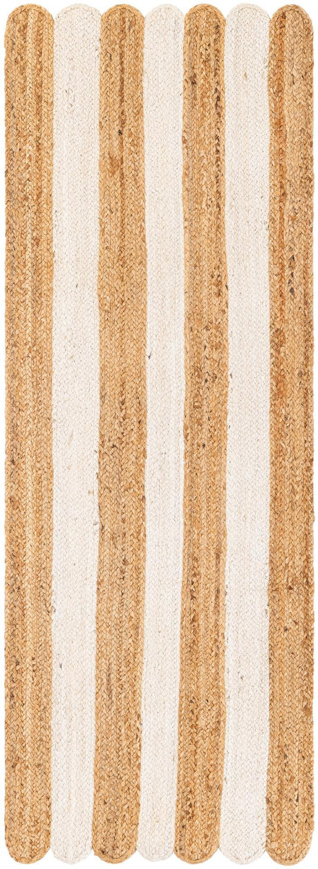 Natural and Ivory 2' x 6' 1 Scallop Braided Jute Runner Rug
