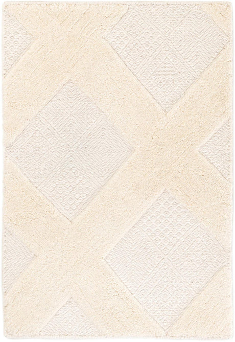 Ivory 2' x 3' 1 Lattice Wool Rectangle Area Rug All Natural Hand Woven Geometric Wool Carpet for Living, Dining, Office, Dorm Room Indoor Decor for Sale at Rug Engine