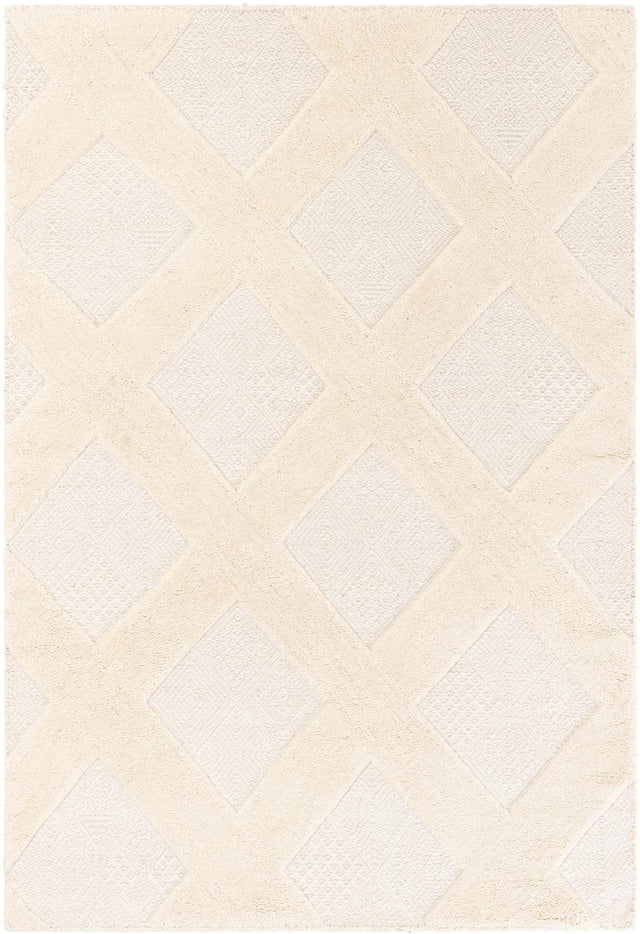 Ivory 4' 1 x 6' 1 Lattice Wool Rectangle Area Rug All Natural Hand Woven Geometric Wool Carpet for Living, Dining, Office, Dorm Room Indoor Decor for Sale at Rug Engine