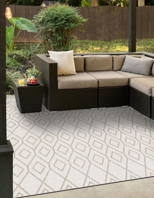 Ivory 7' 10 x 7' 10 Jill Zarin Outdoor Square Area Rug Weather Resistant for Patio, Deck, Terrace, Balcony, Porch Durable 100% Polypropylene Carpet for Outside for Sale at Rug Engine